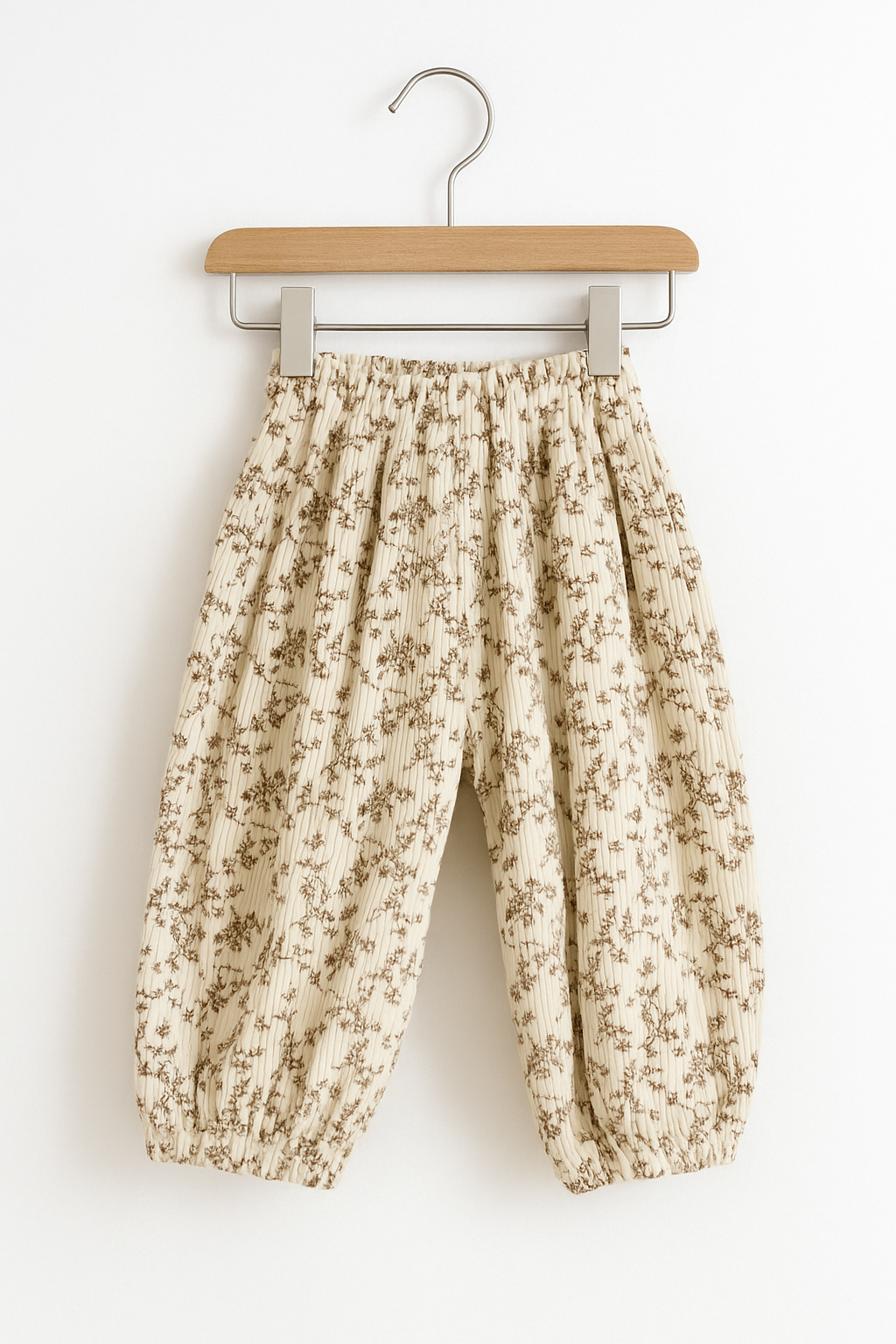 White Floral Corduroy Baggy Pants