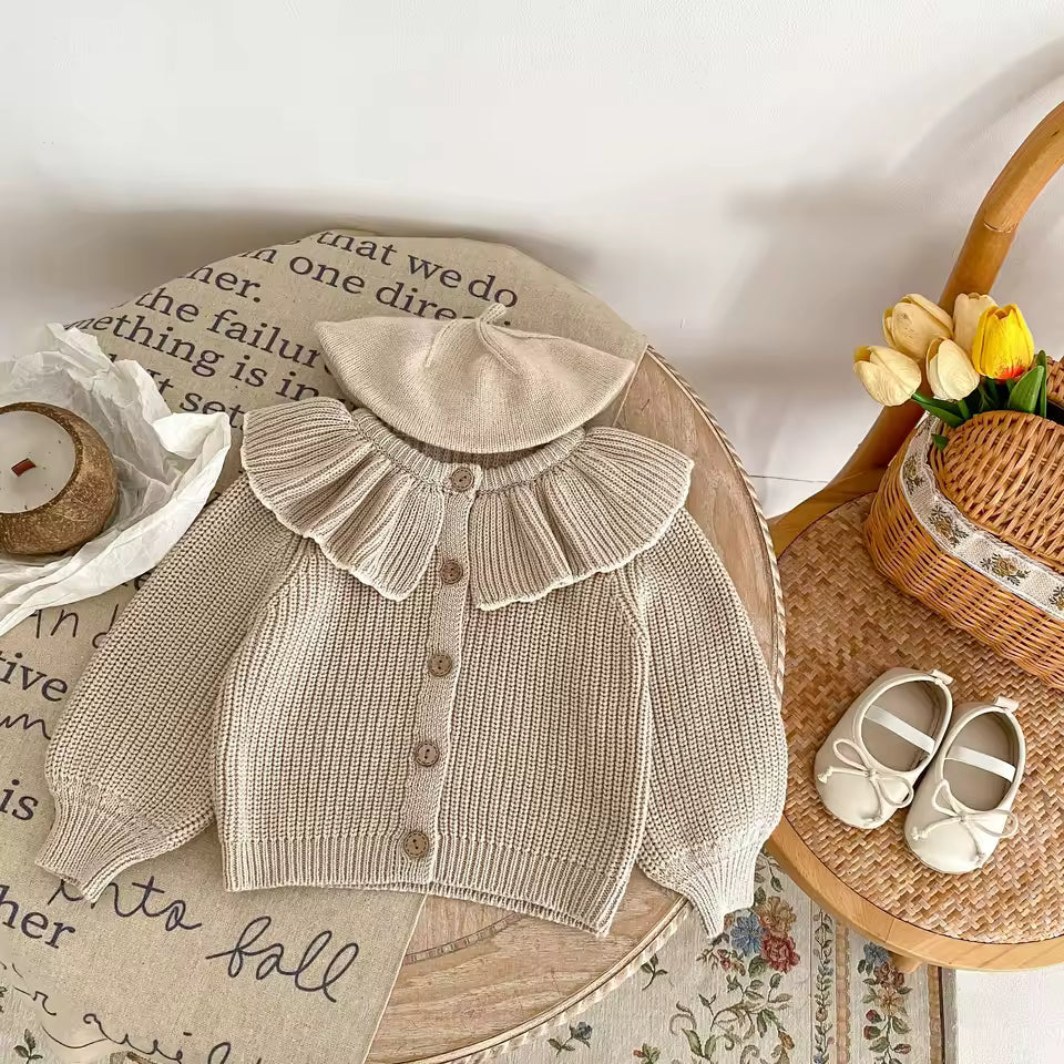 Ruffle Collar Knit Cardigan